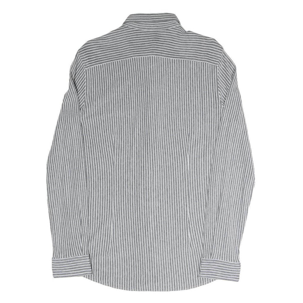 BOGNER Mens Grey & White Stripe Cotton Blend Shirt M Button-Down Collar Long