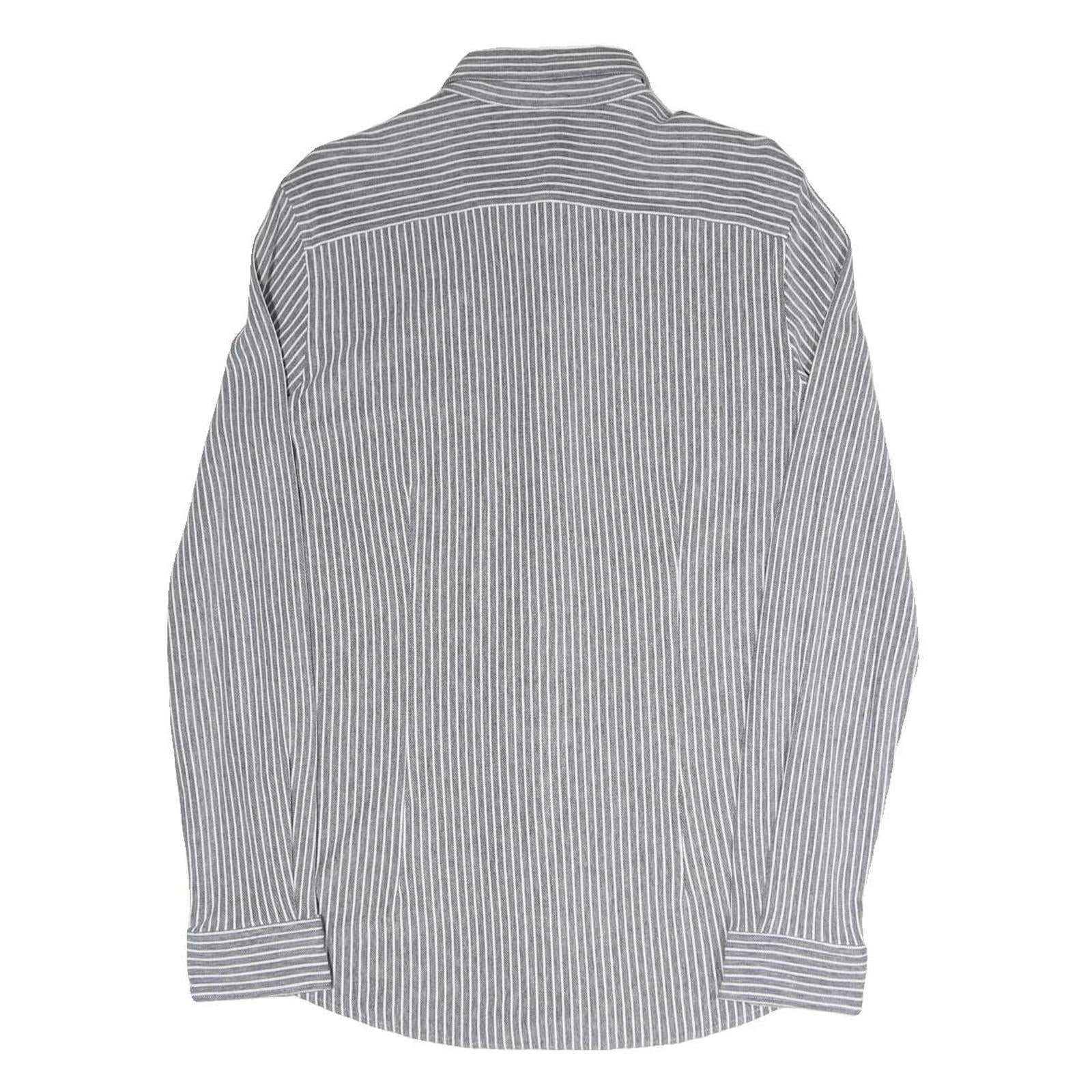 BOGNER Mens Grey & White Stripe Cotton Blend Shirt M Button-Down Collar Long