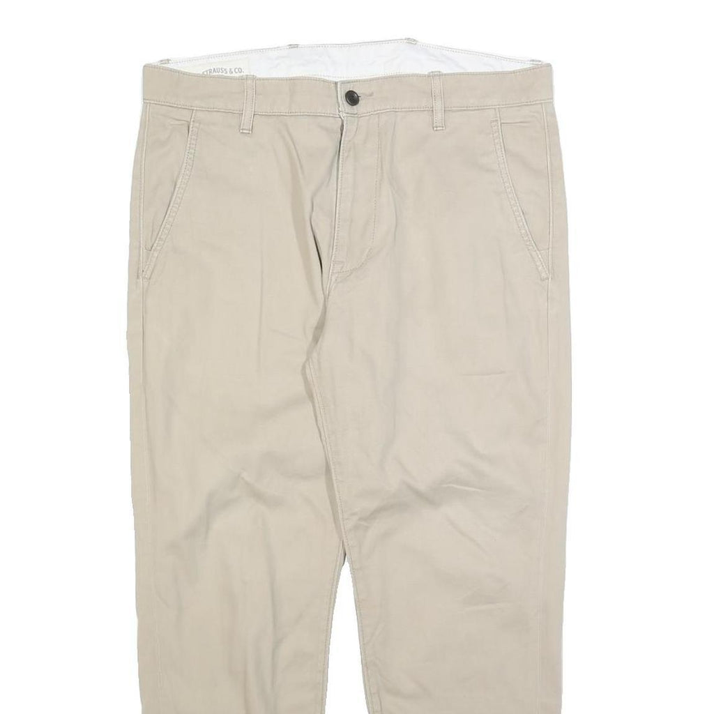 LEVI'S Mens Cotton Blend Beige Slim Tapered Trousers W34 L26 Elasticated Hem
