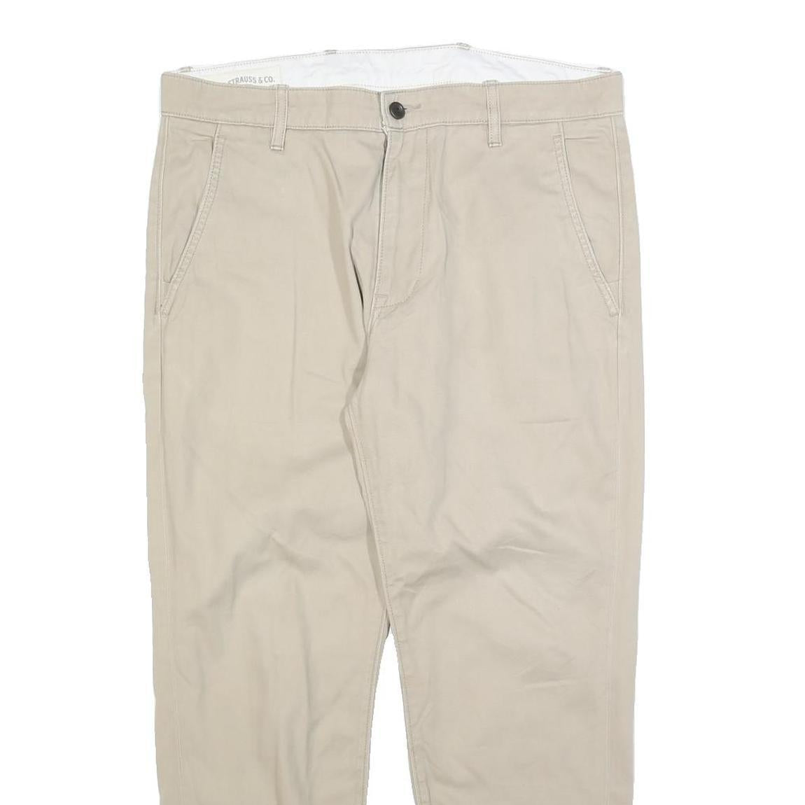 LEVI'S Mens Cotton Blend Beige Slim Tapered Trousers W34 L26 Elasticated Hem