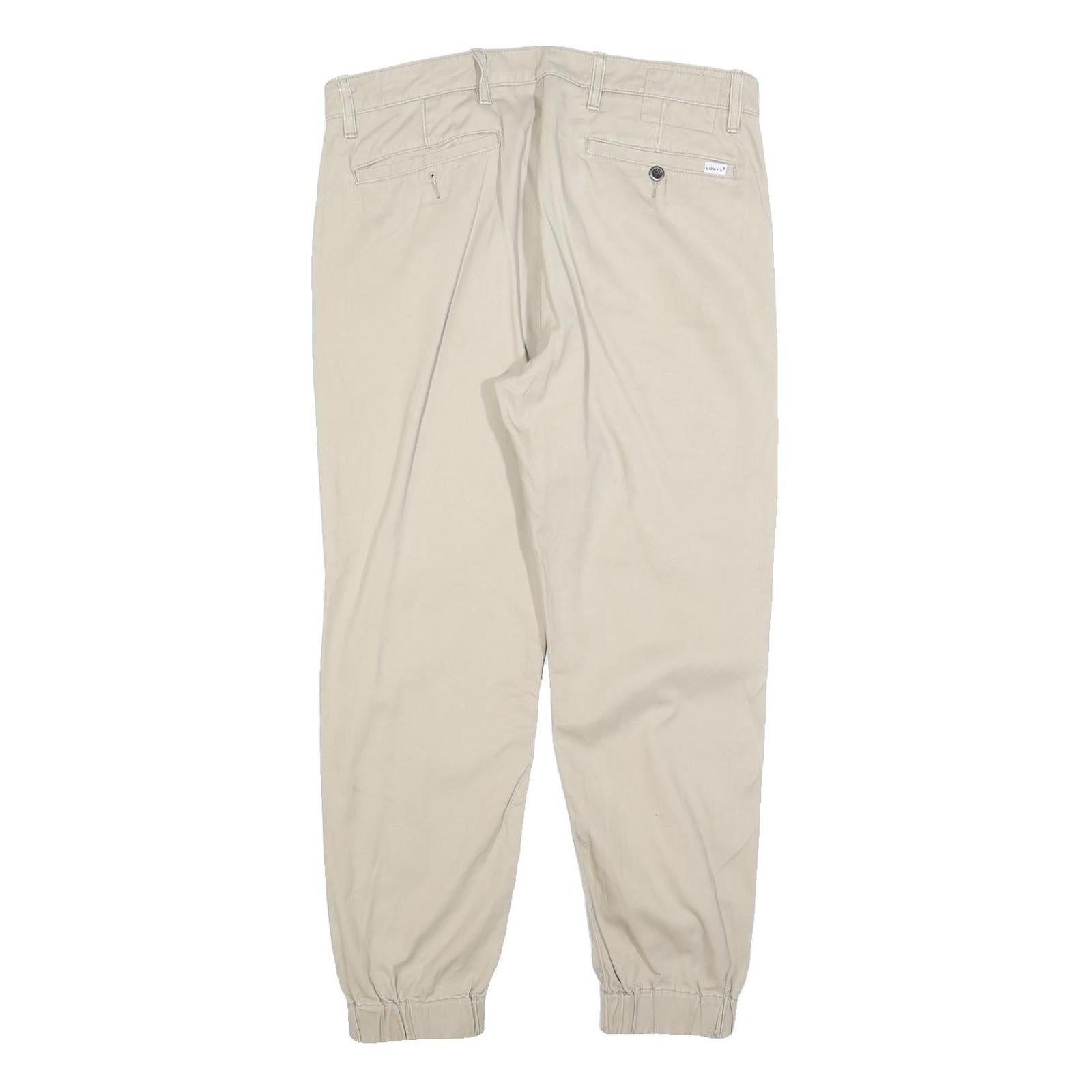 LEVI'S Mens Cotton Blend Beige Slim Tapered Trousers W34 L26 Elasticated Hem