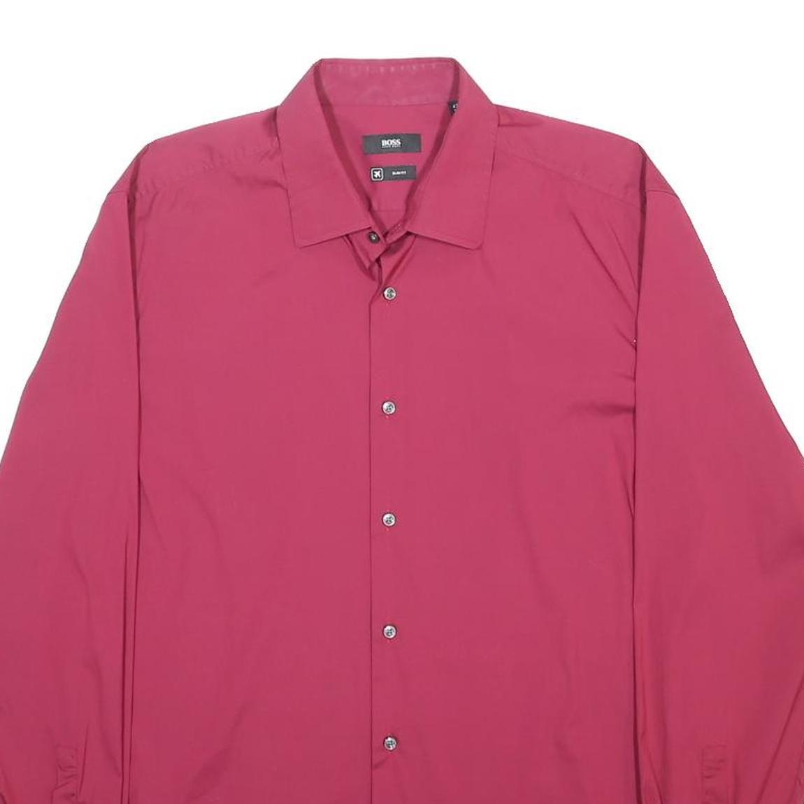 BOSS HUGO BOSS Mens Red Plain Shirt L Cotton Blend Formal Button Closure