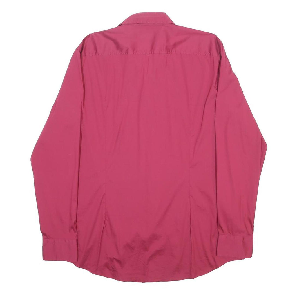 BOSS HUGO BOSS Mens Red Plain Shirt L Cotton Blend Formal Button Closure