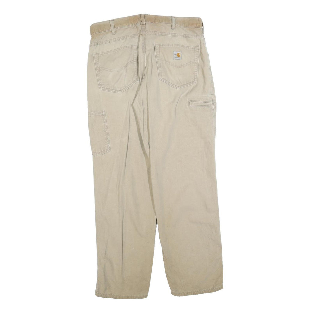 CARHARTT Mens Jeans Beige Relaxed Straight Denim W34 L30 Workwear Utility Zip