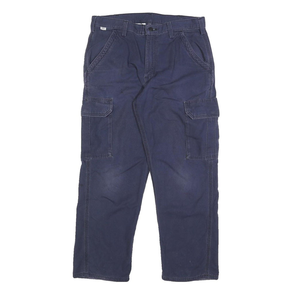 CARHARTT Mens Relaxed Navy Cargo Trousers W34 L30 Cotton Blend Zip Pocketed