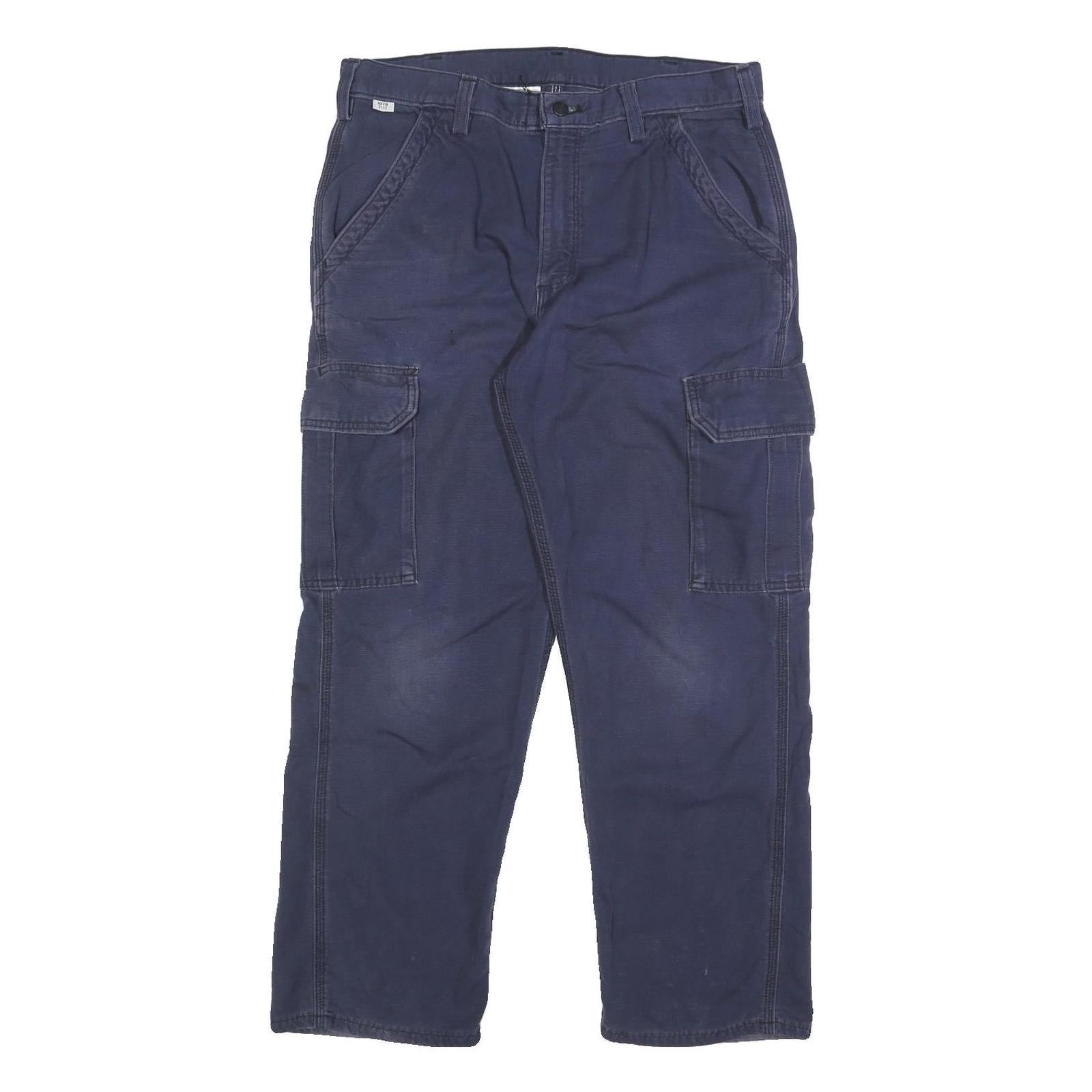 CARHARTT Mens Relaxed Navy Cargo Trousers W34 L30 Cotton Blend Zip Pocketed