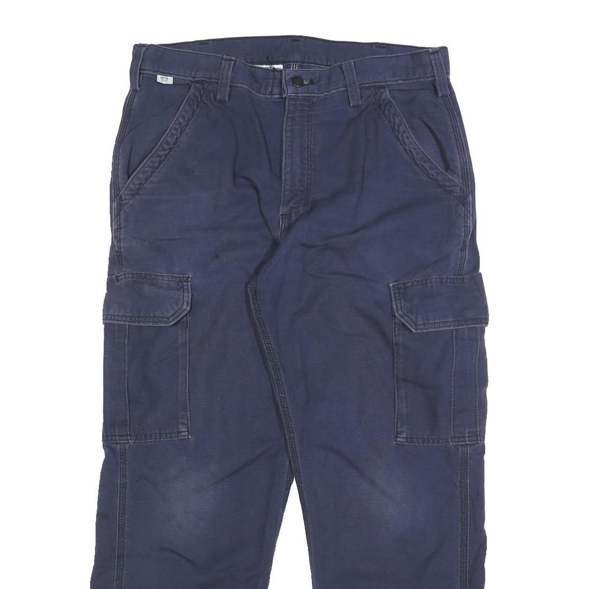 CARHARTT Mens Relaxed Navy Cargo Trousers W34 L30 Cotton Blend Zip Pocketed