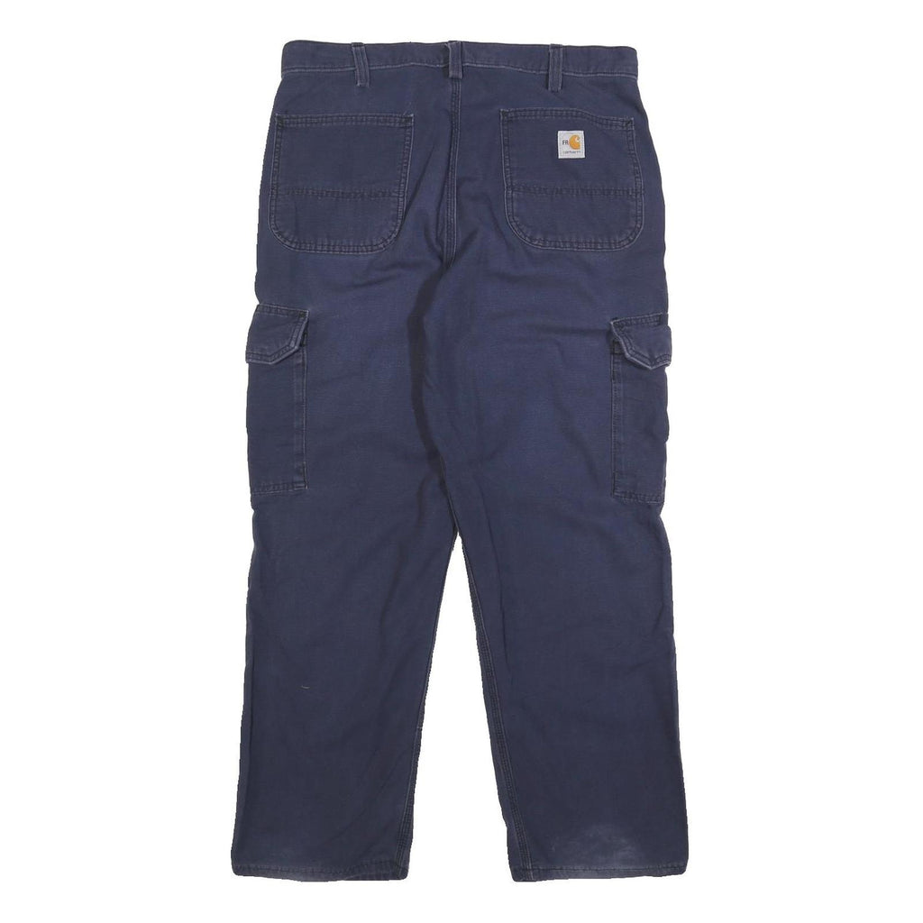 CARHARTT Mens Relaxed Navy Cargo Trousers W34 L30 Cotton Blend Zip Pocketed