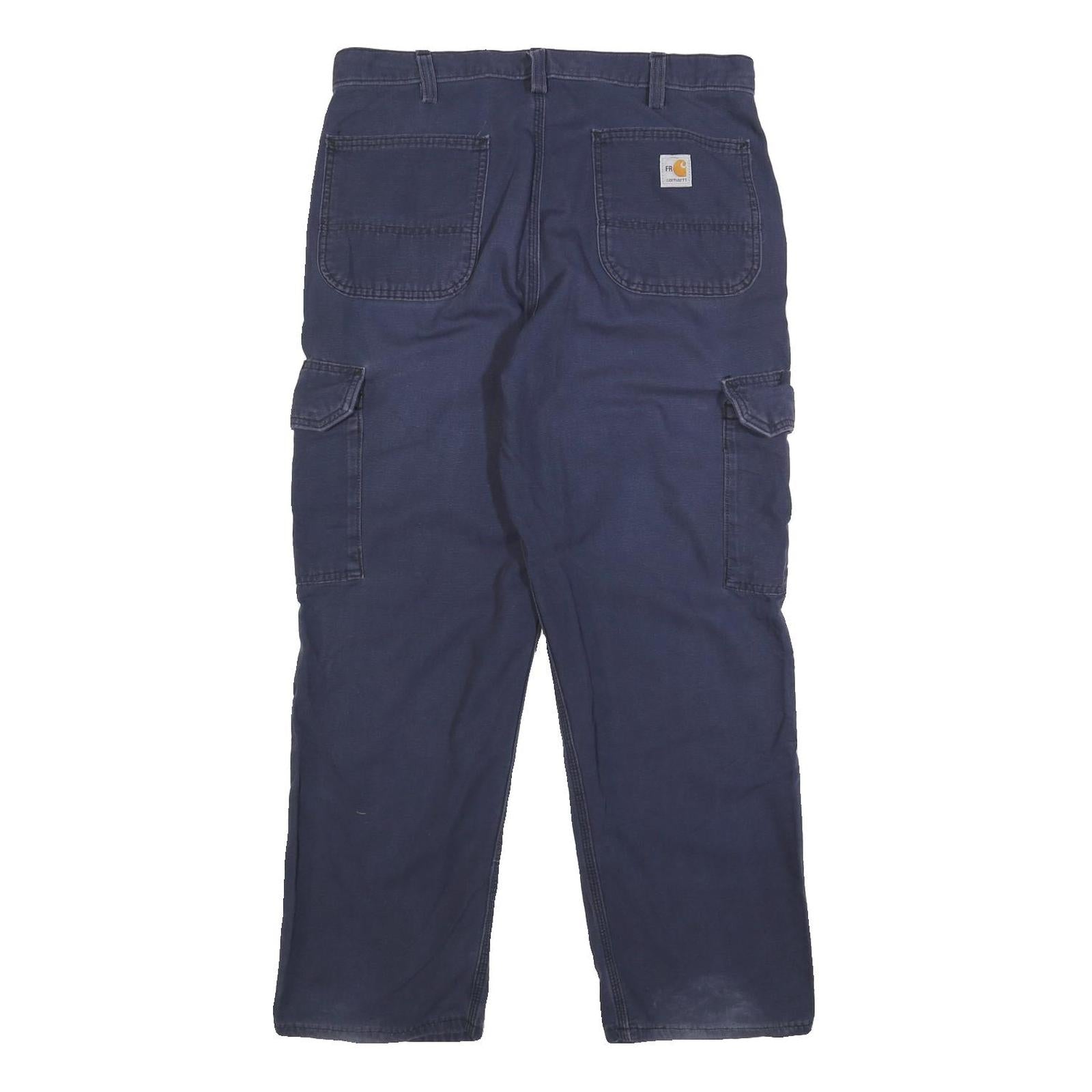 CARHARTT Mens Relaxed Navy Cargo Trousers W34 L30 Cotton Blend Zip Pocketed