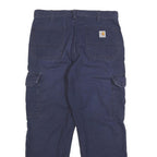 CARHARTT Mens Relaxed Navy Cargo Trousers W34 L30 Cotton Blend Zip Pocketed