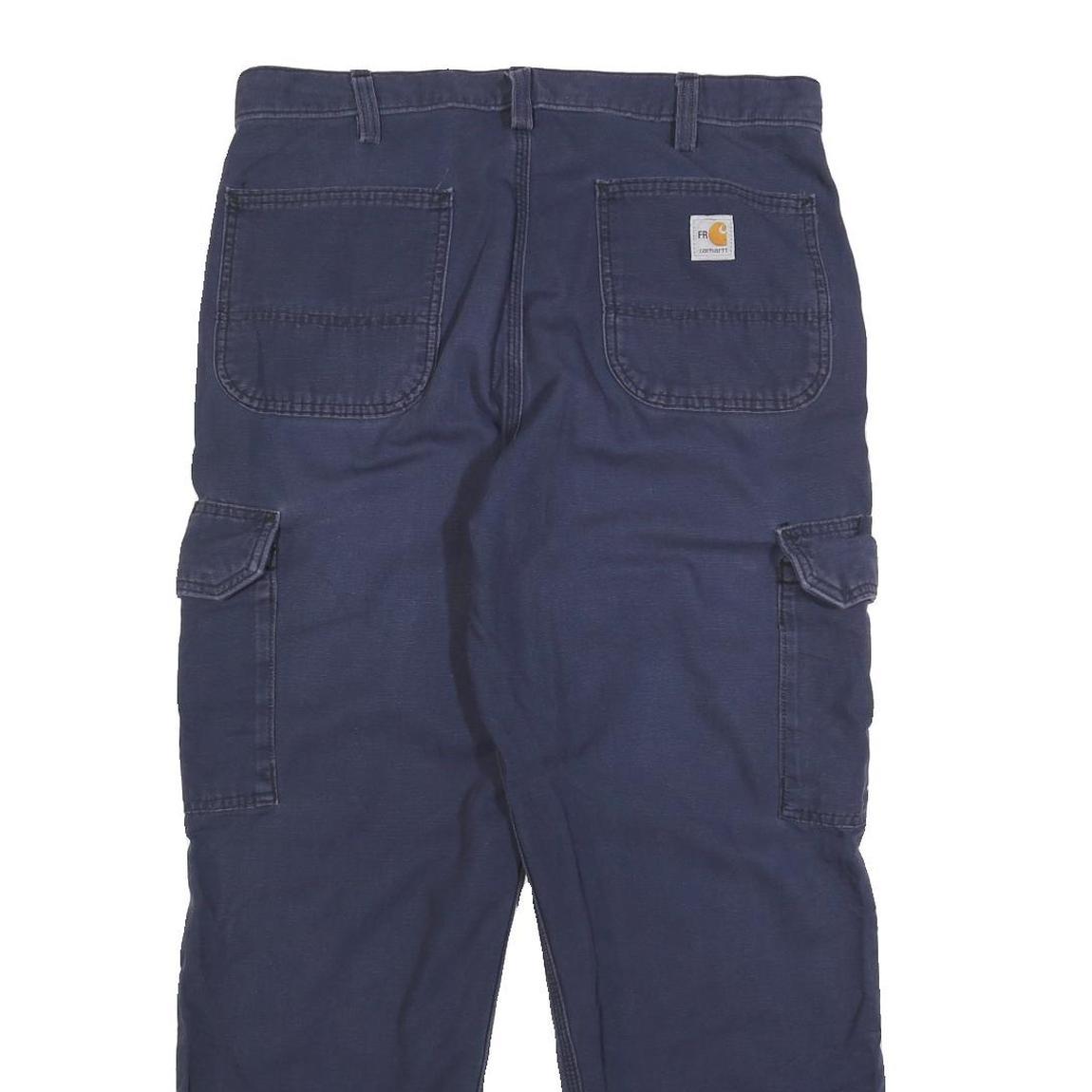 CARHARTT Mens Relaxed Navy Cargo Trousers W34 L30 Cotton Blend Zip Pocketed