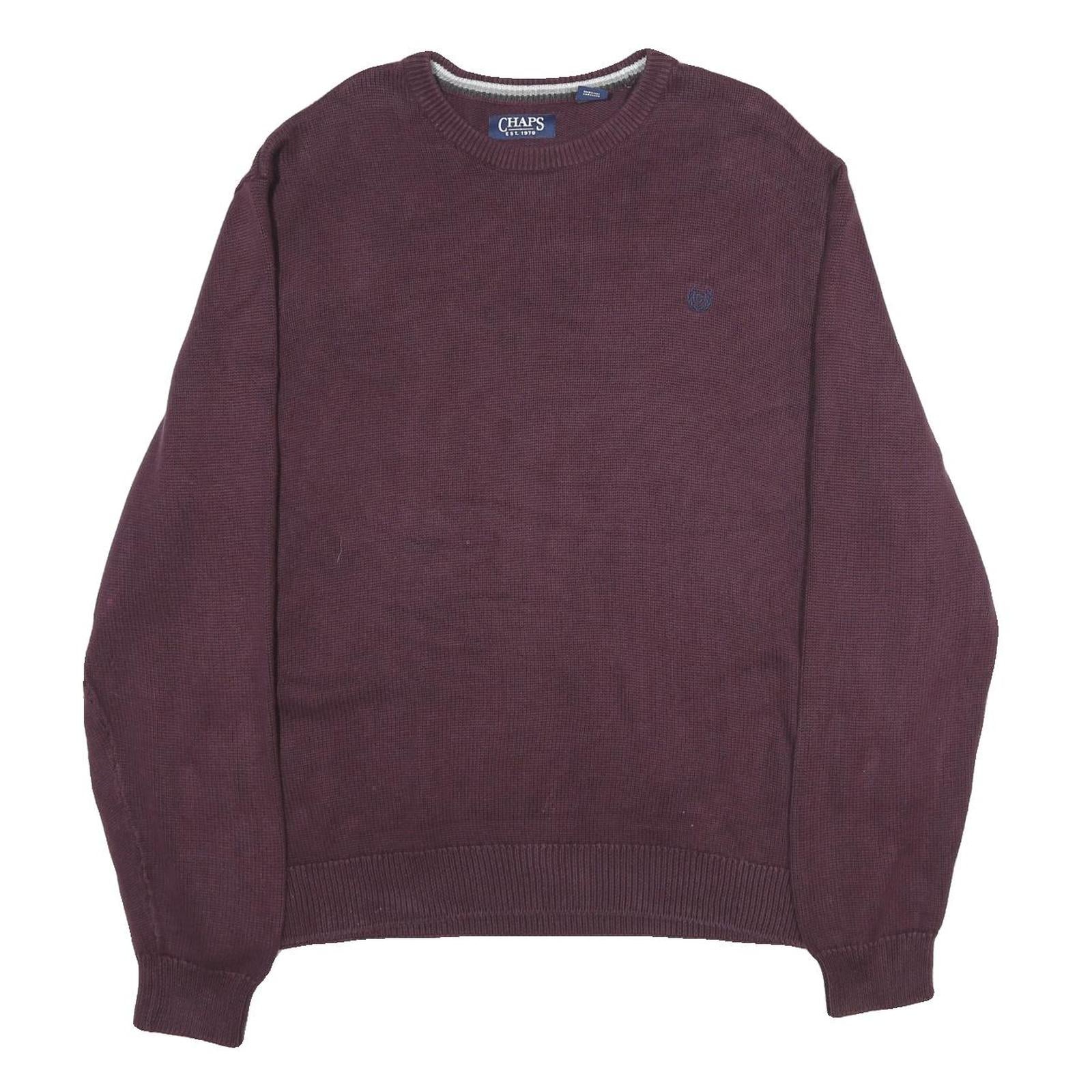 CHAPS Mens Maroon Plain Cotton Jumper Crew Neck Basic Knit 2XL Classic