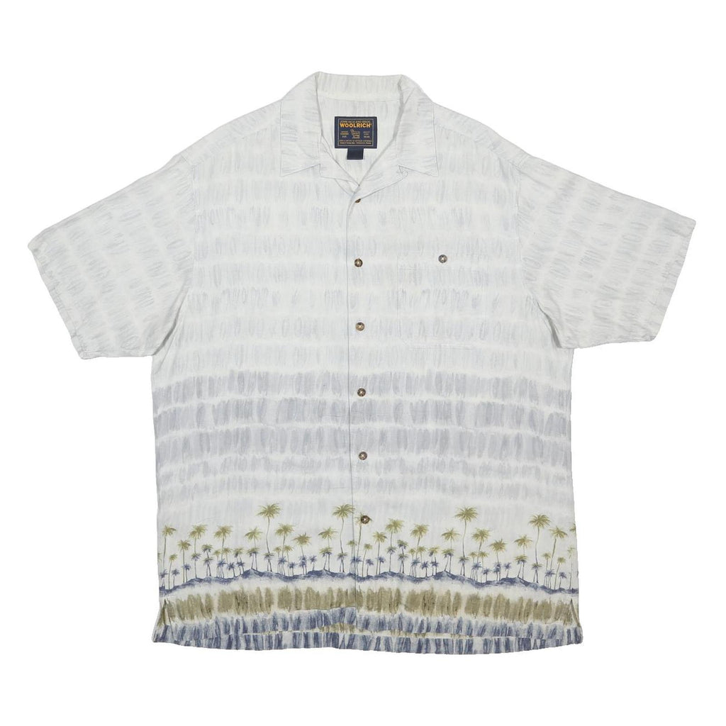 WOOLRICH Mens White & Blue Printed Cotton Blend Shirt L Holiday Casual Relaxed