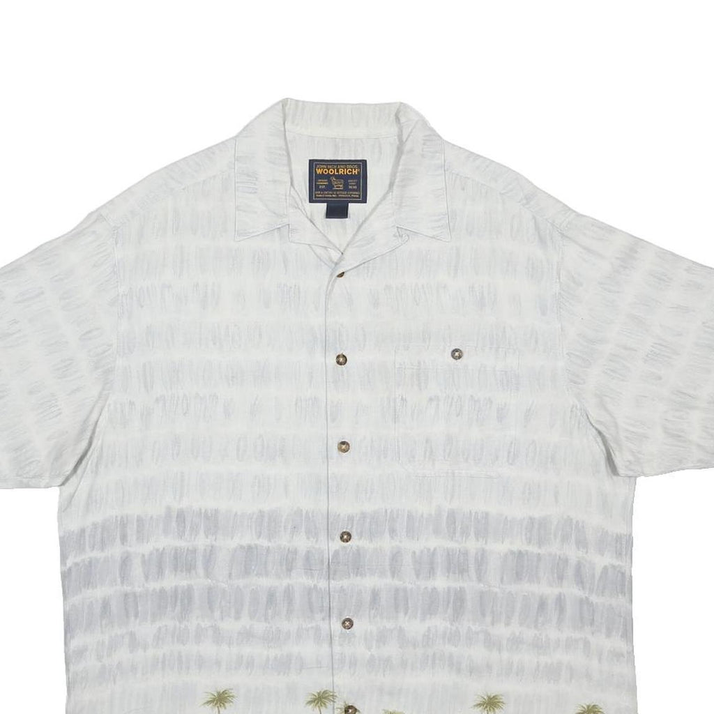 WOOLRICH Mens White & Blue Printed Cotton Blend Shirt L Holiday Casual Relaxed