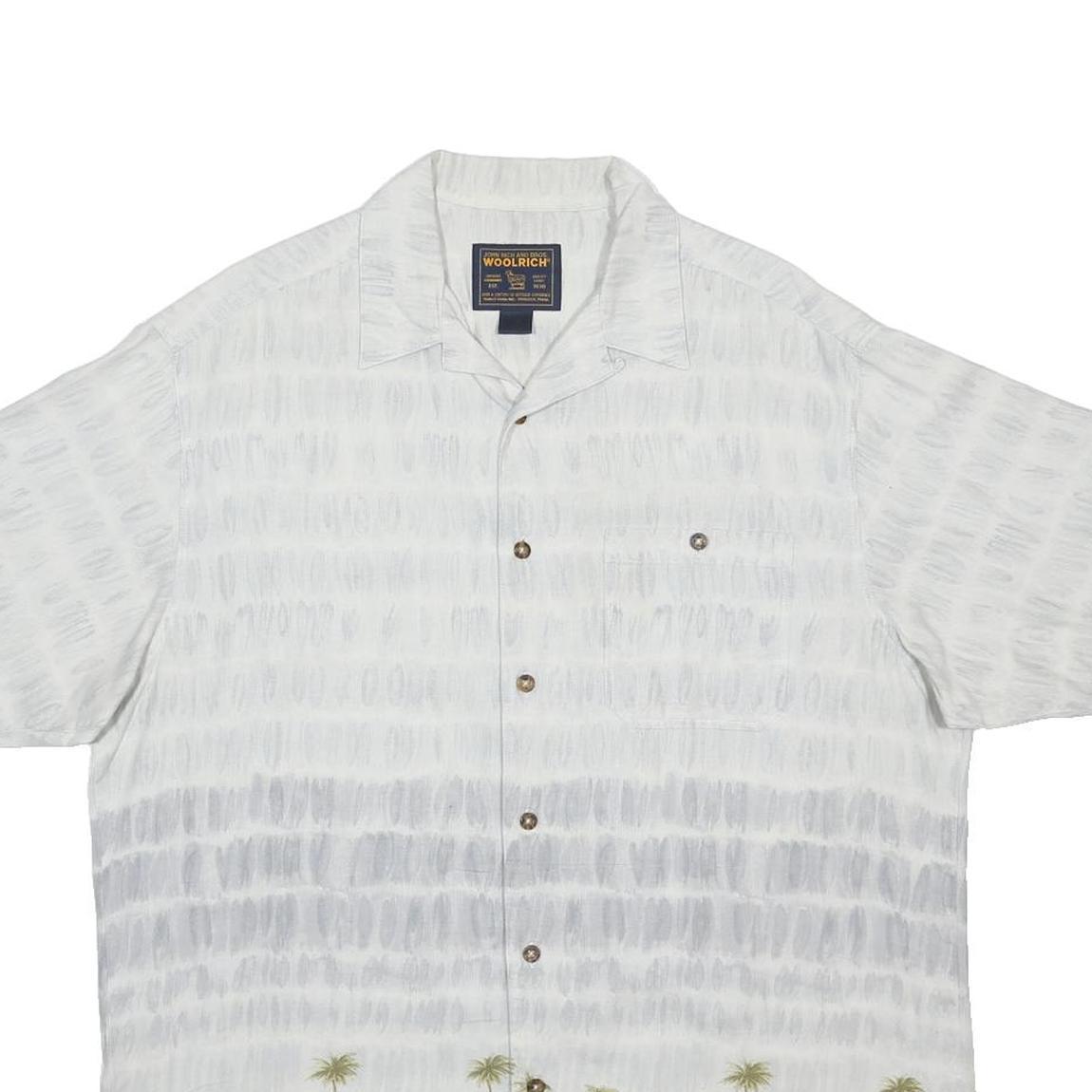 WOOLRICH Mens White & Blue Printed Cotton Blend Shirt L Holiday Casual Relaxed