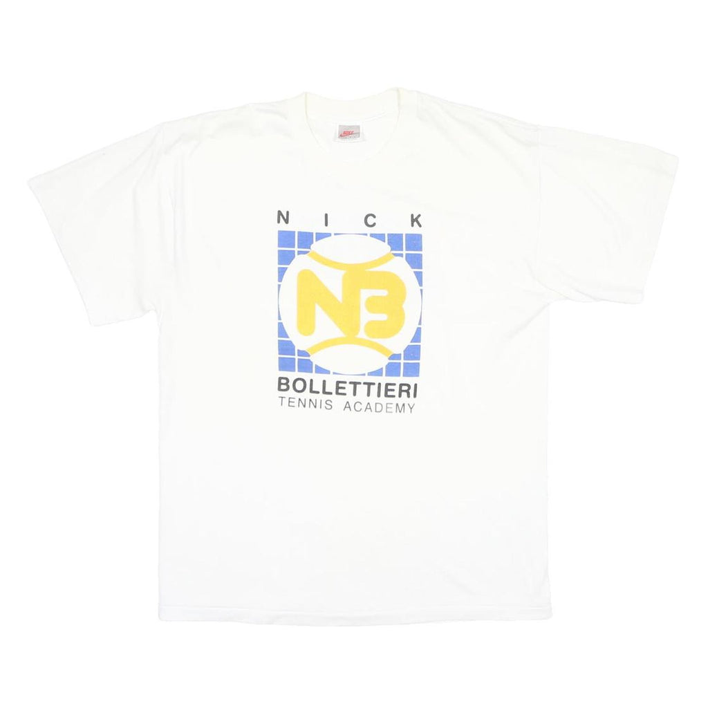 NIKE Mens White Graphic T-Shirt XL Short Sleeve Crew Neck Tennis Academy
