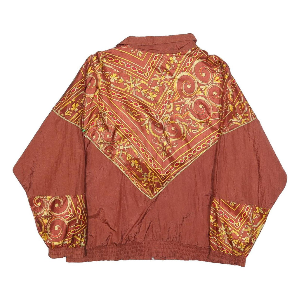 BOLD SPIRIT Womens Rust Red & Gold Zip Jacket L Nylon Patterned Stylish