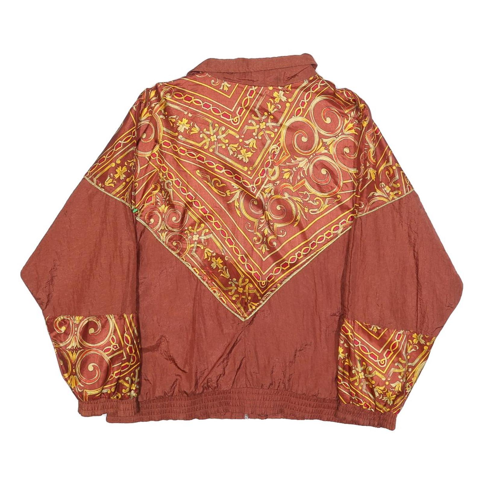 BOLD SPIRIT Womens Rust Red & Gold Zip Jacket L Nylon Patterned Stylish