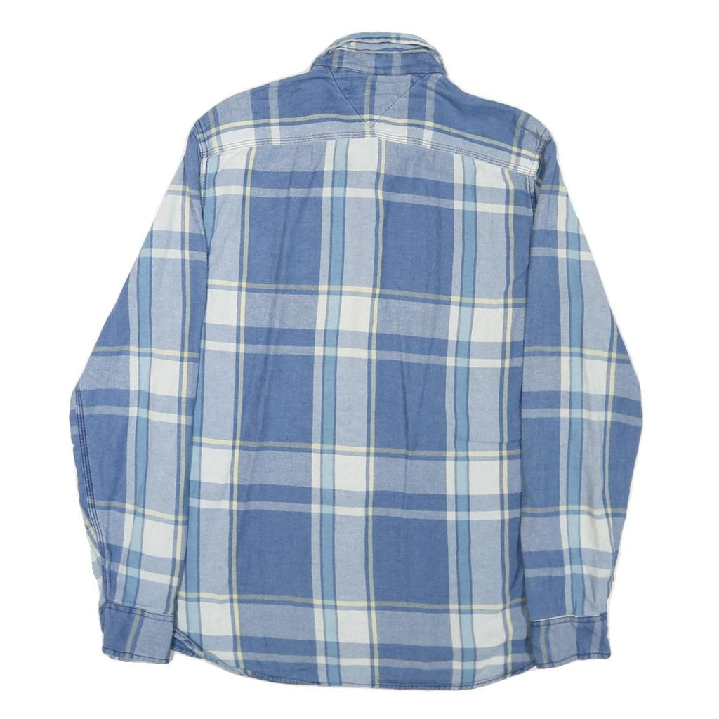 TOMMY HILFIGER Mens Blue & White Plaid Shirt M Cotton Blend Casual Long Sleeve