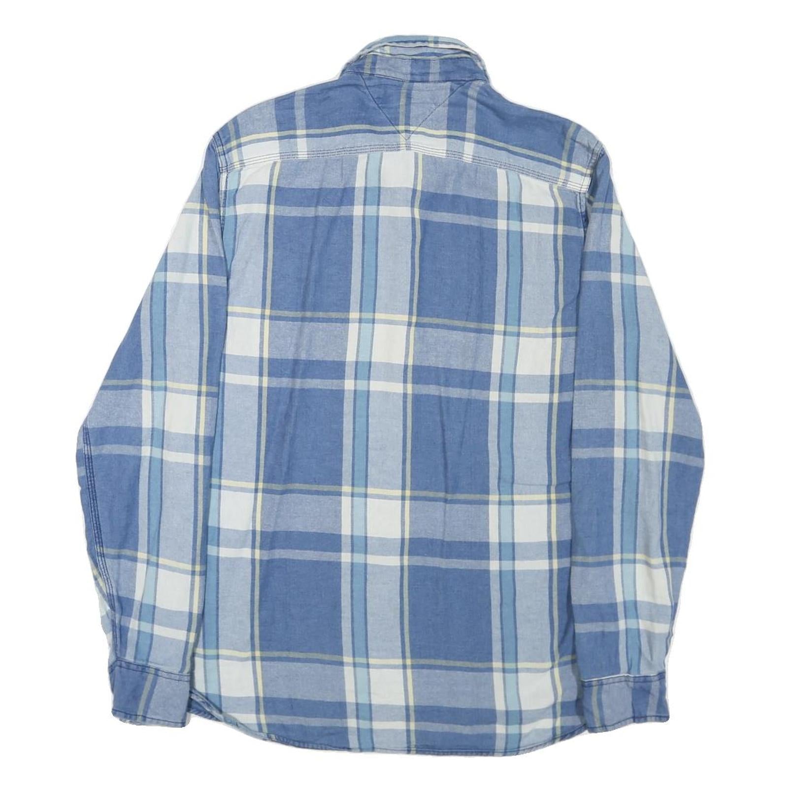TOMMY HILFIGER Mens Blue & White Plaid Shirt M Cotton Blend Casual Long Sleeve