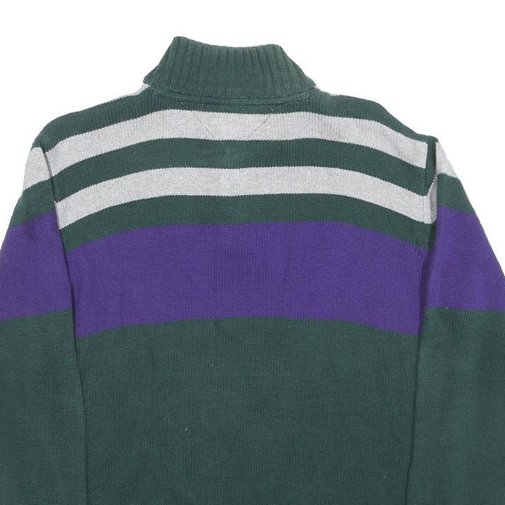 TOMMY HILFIGER Boys Green & Purple Patterned Cotton Jumper Half Zip Chunky Knit
