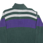 TOMMY HILFIGER Boys Green & Purple Patterned Cotton Jumper Half Zip Chunky Knit