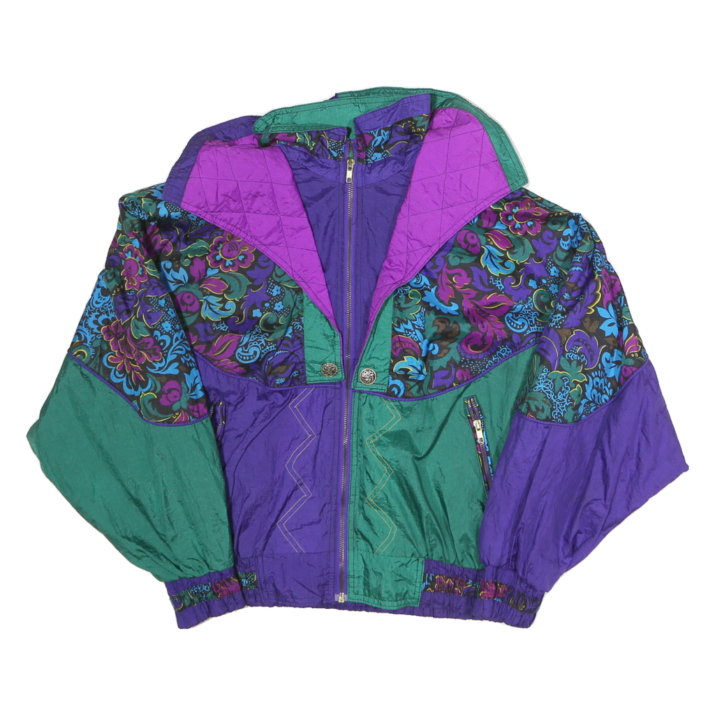 OTELLO PELLO Mens Green & Purple Patterned Zip Jacket S Polyester Retro