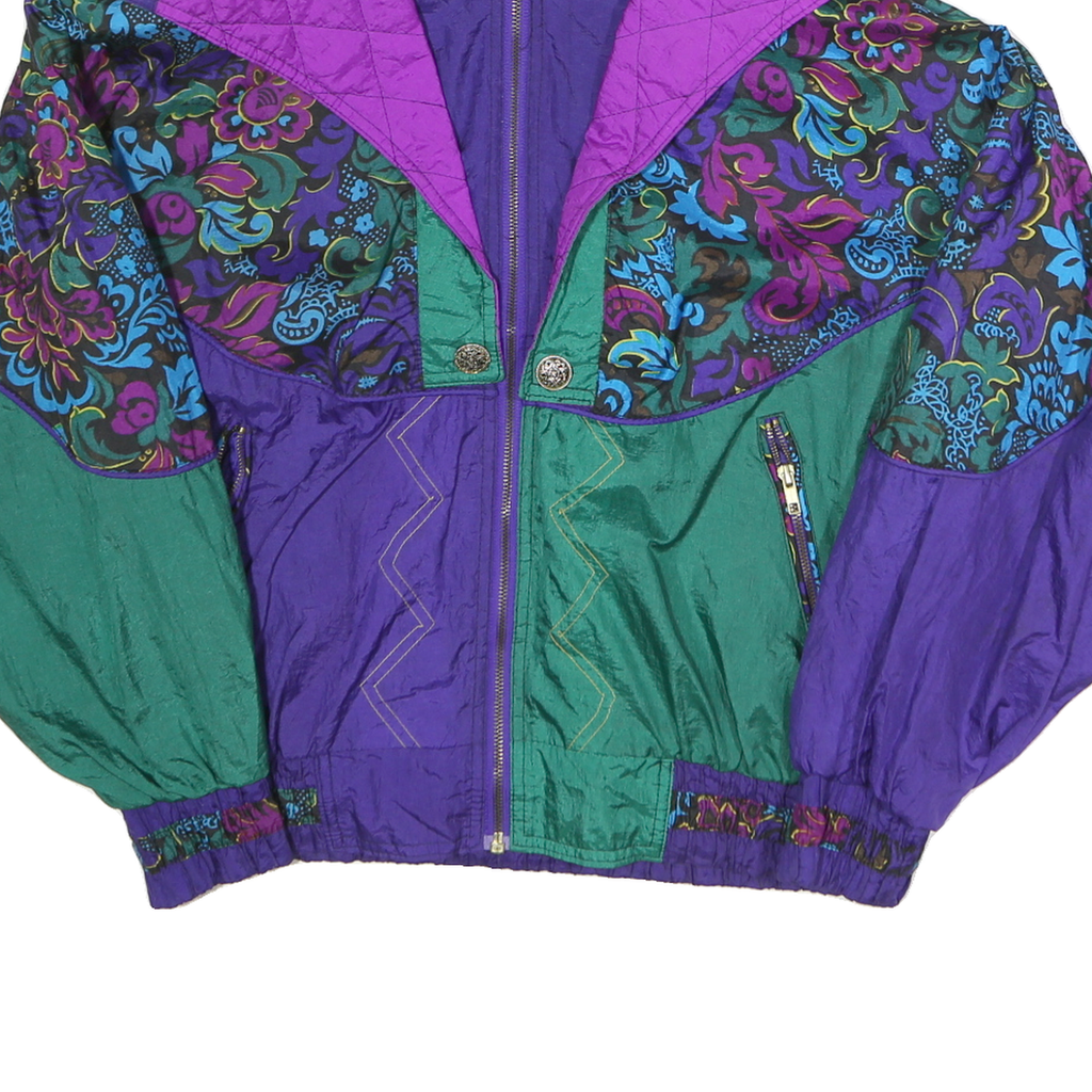 OTELLO PELLO Mens Green & Purple Patterned Zip Jacket S Polyester Retro