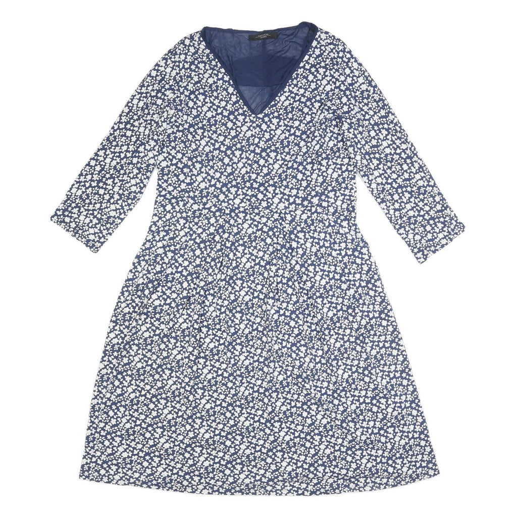 WEEKEND MAX MARA Womens Blue & White Floral Day Dress Viscose Blend 3/4 Sleeve