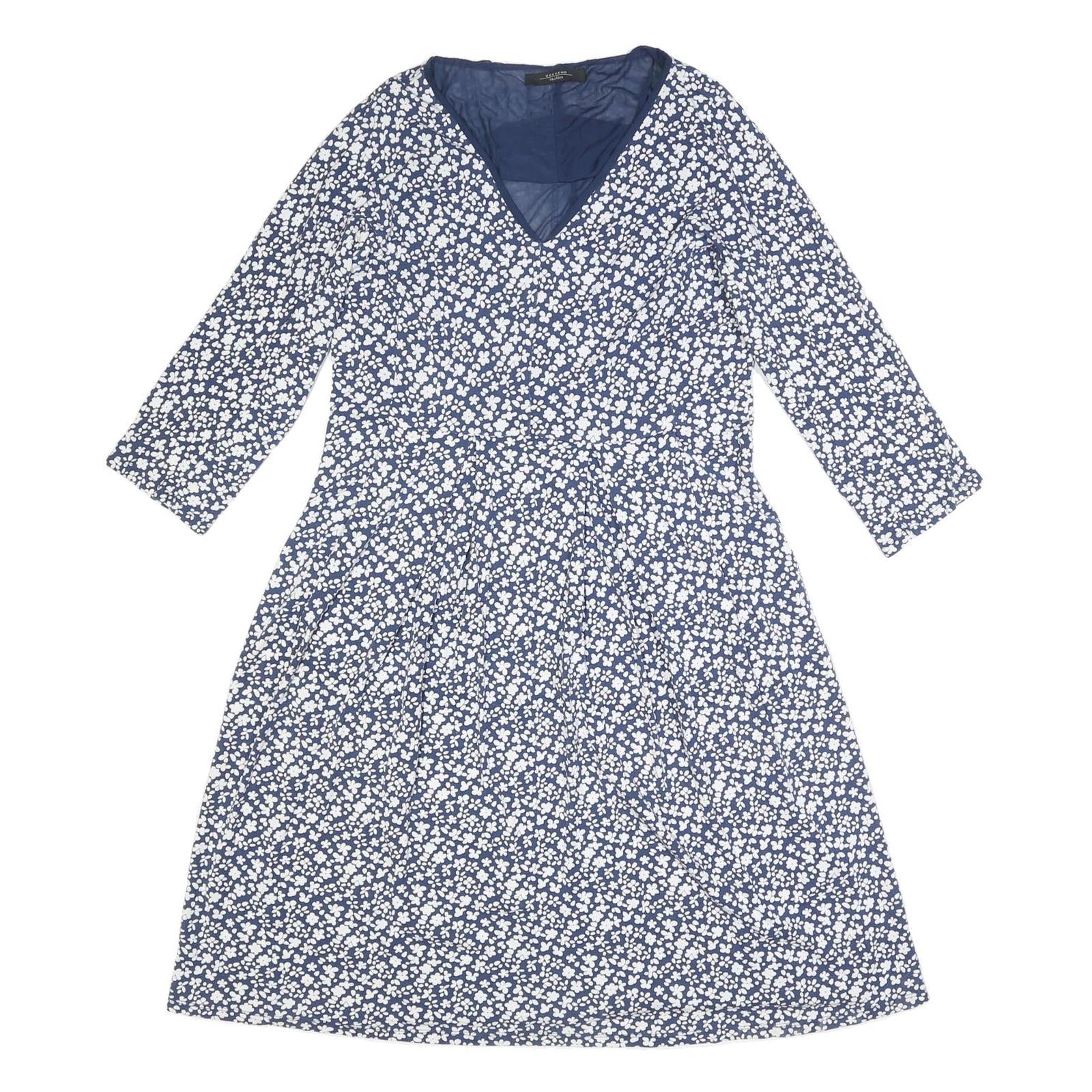 WEEKEND MAX MARA Womens Blue & White Floral Day Dress Viscose Blend 3/4 Sleeve