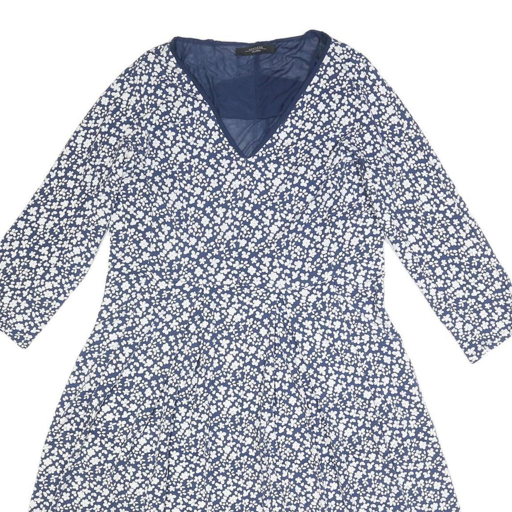 WEEKEND MAX MARA Womens Blue & White Floral Day Dress Viscose Blend 3/4 Sleeve