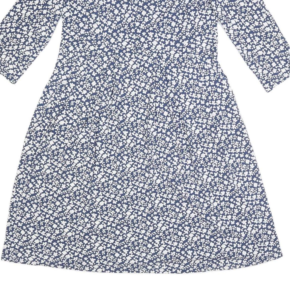 WEEKEND MAX MARA Womens Blue & White Floral Day Dress Viscose Blend 3/4 Sleeve