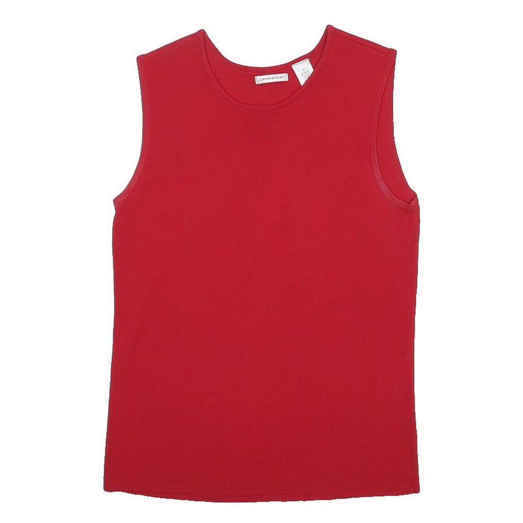 LAURA ASHLEY Womens Red Sleeveless Round Neck Plain Top M Rayon Jersey