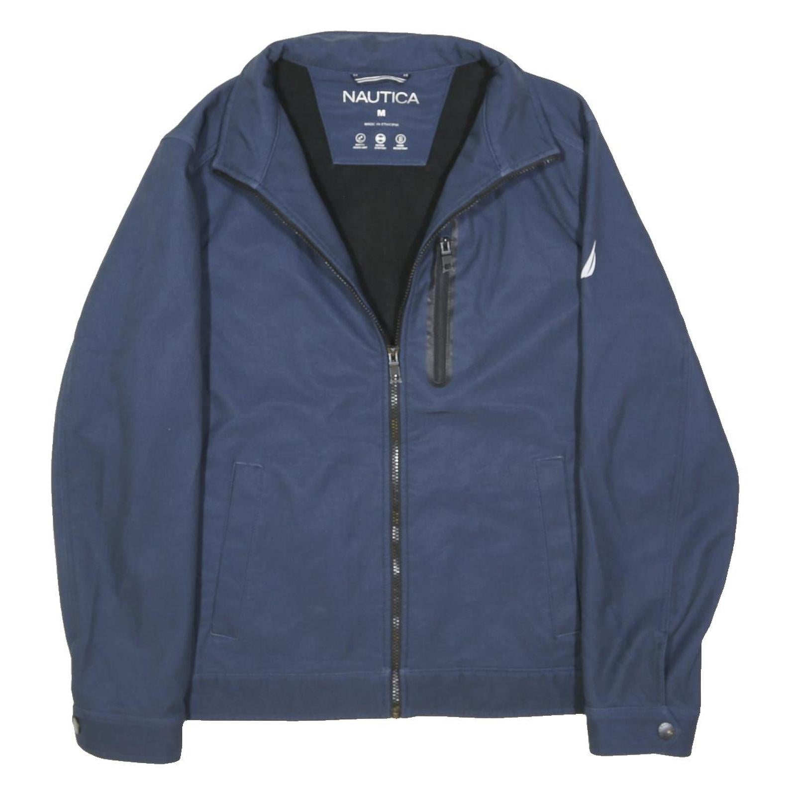 NAUTICA Mens Blue Zip Jacket M Polyester Blend Plain Logo Details Casual Outdoor