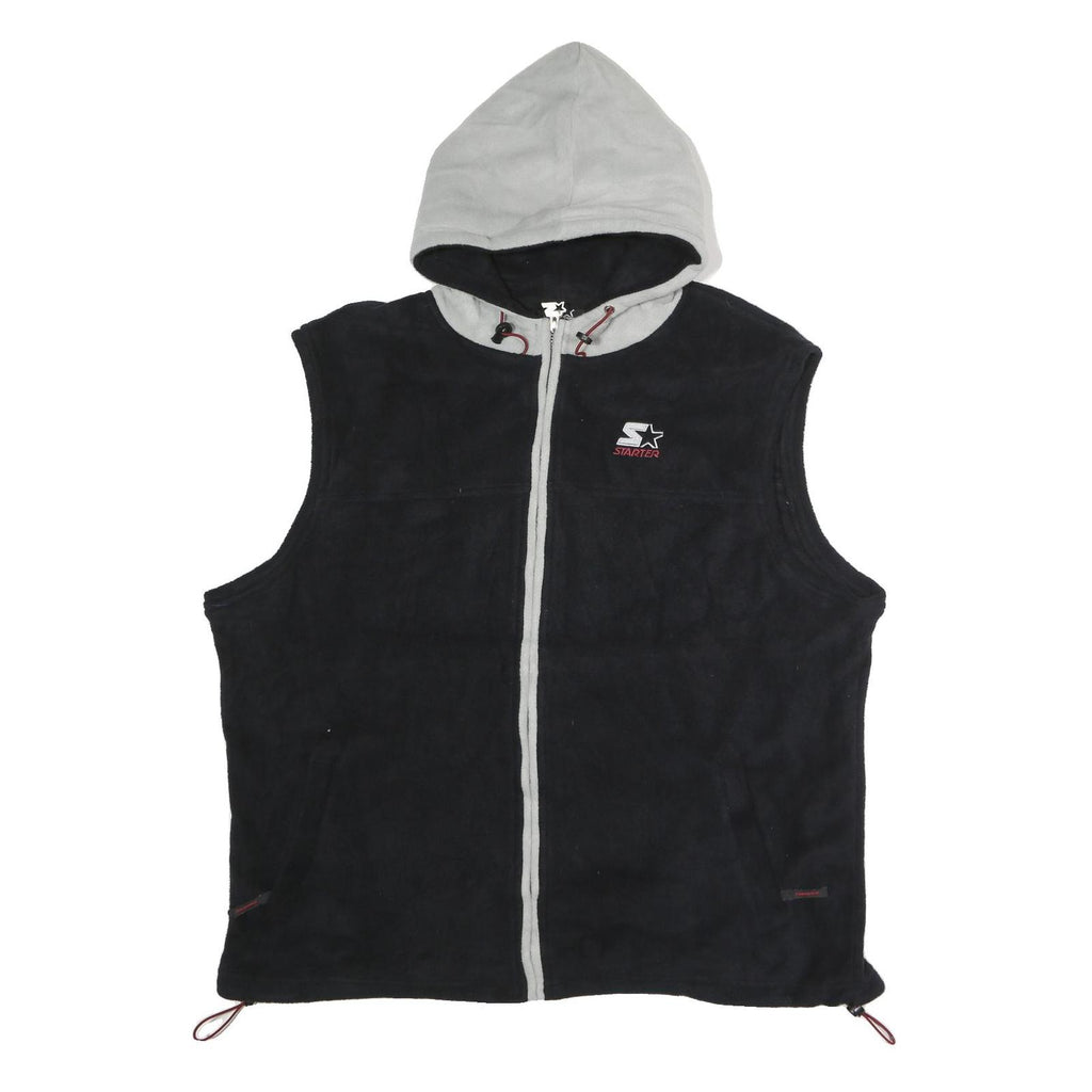 STARTER Mens Black & Grey Hooded Sleeveless Jacket XL Polyester Zip Hooded