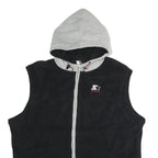 STARTER Mens Black & Grey Hooded Sleeveless Jacket XL Polyester Zip Hooded