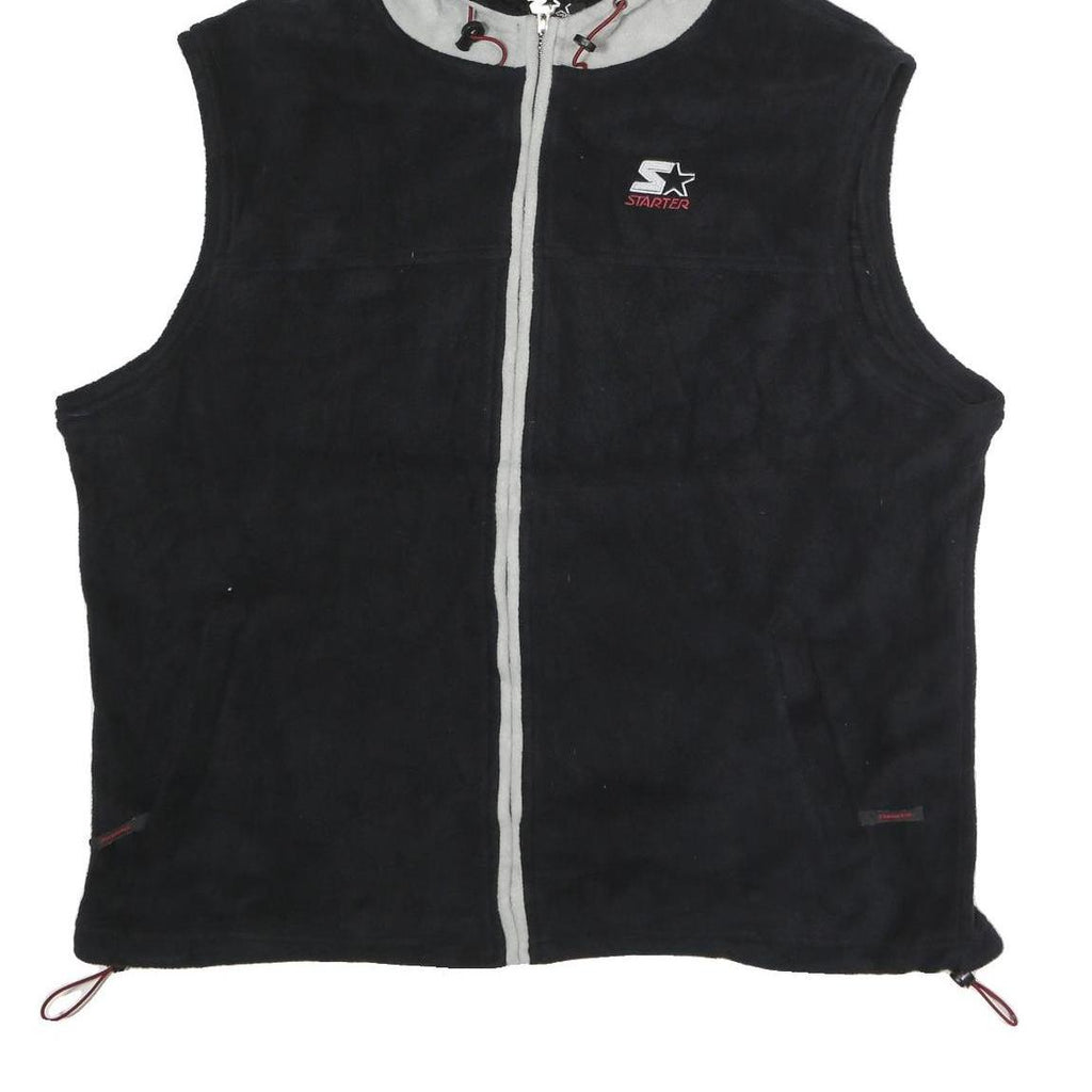 STARTER Mens Black & Grey Hooded Sleeveless Jacket XL Polyester Zip Hooded