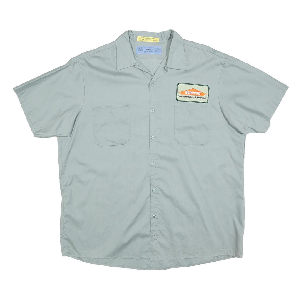 CINTAS Mens Blue Work Shirt XL Cotton Blend Short Sleeve Button Front