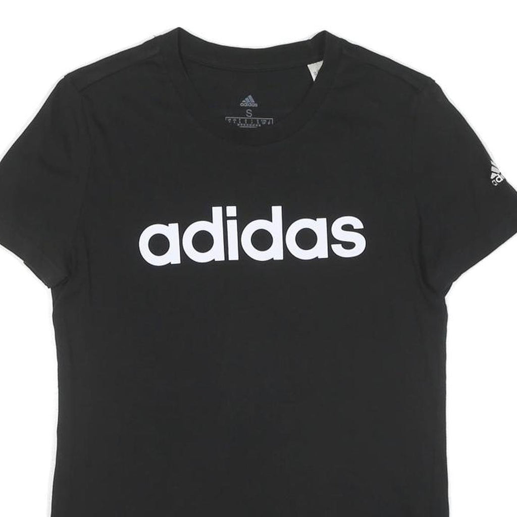 ADIDAS Womens Black & White Logo Graphic T-Shirt S Short Sleeve Crew Neck