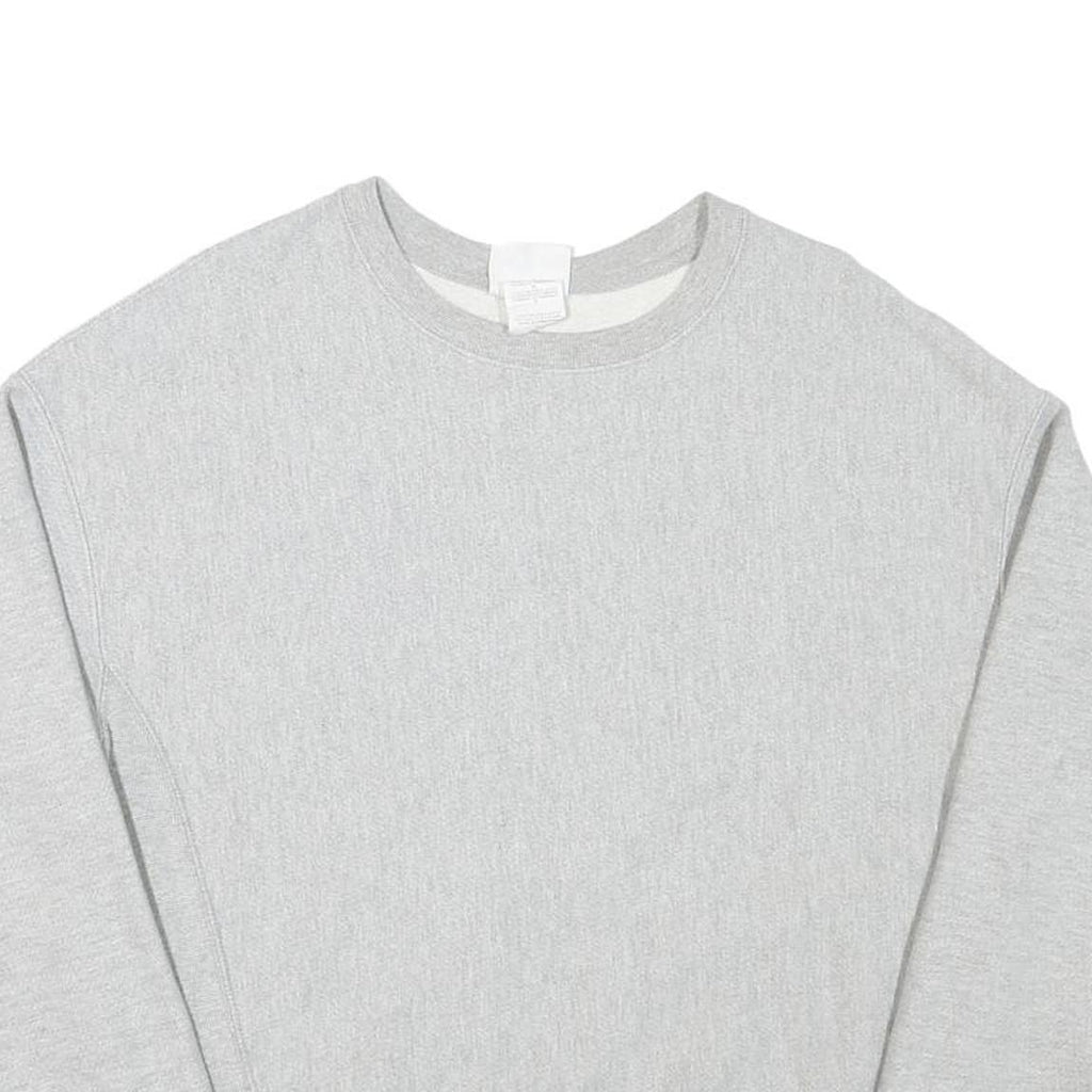 CHAMPION Mens Grey Cotton Blend Crew Neck Sweatshirt L Pullover Classic Logo