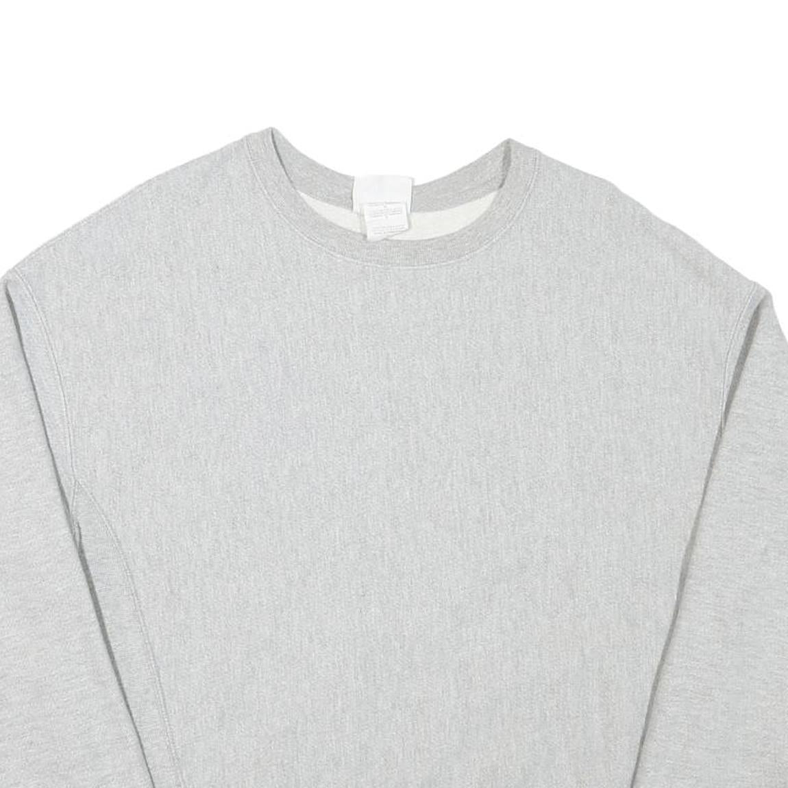 CHAMPION Mens Grey Cotton Blend Crew Neck Sweatshirt L Pullover Classic Logo