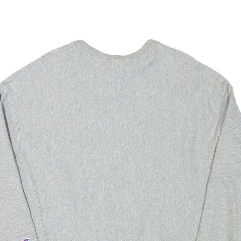 CHAMPION Mens Grey Cotton Blend Crew Neck Sweatshirt L Pullover Classic Logo