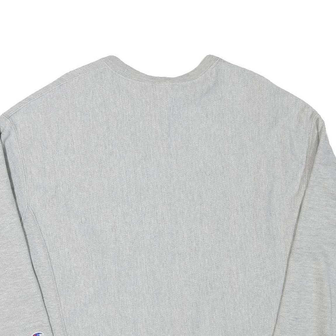 CHAMPION Mens Grey Cotton Blend Crew Neck Sweatshirt L Pullover Classic Logo