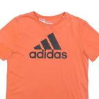 ADIDAS Boys Orange Logo Graphic T-Shirt 13-14Y Short Sleeve Crew Neck Casual