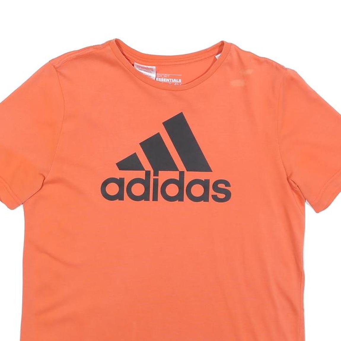 ADIDAS Boys Orange Logo Graphic T-Shirt 13-14Y Short Sleeve Crew Neck Casual