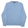NAUTICA Mens Blue Cotton Blend Plain V-Neck Basic Knit L Jumper Light Comfort