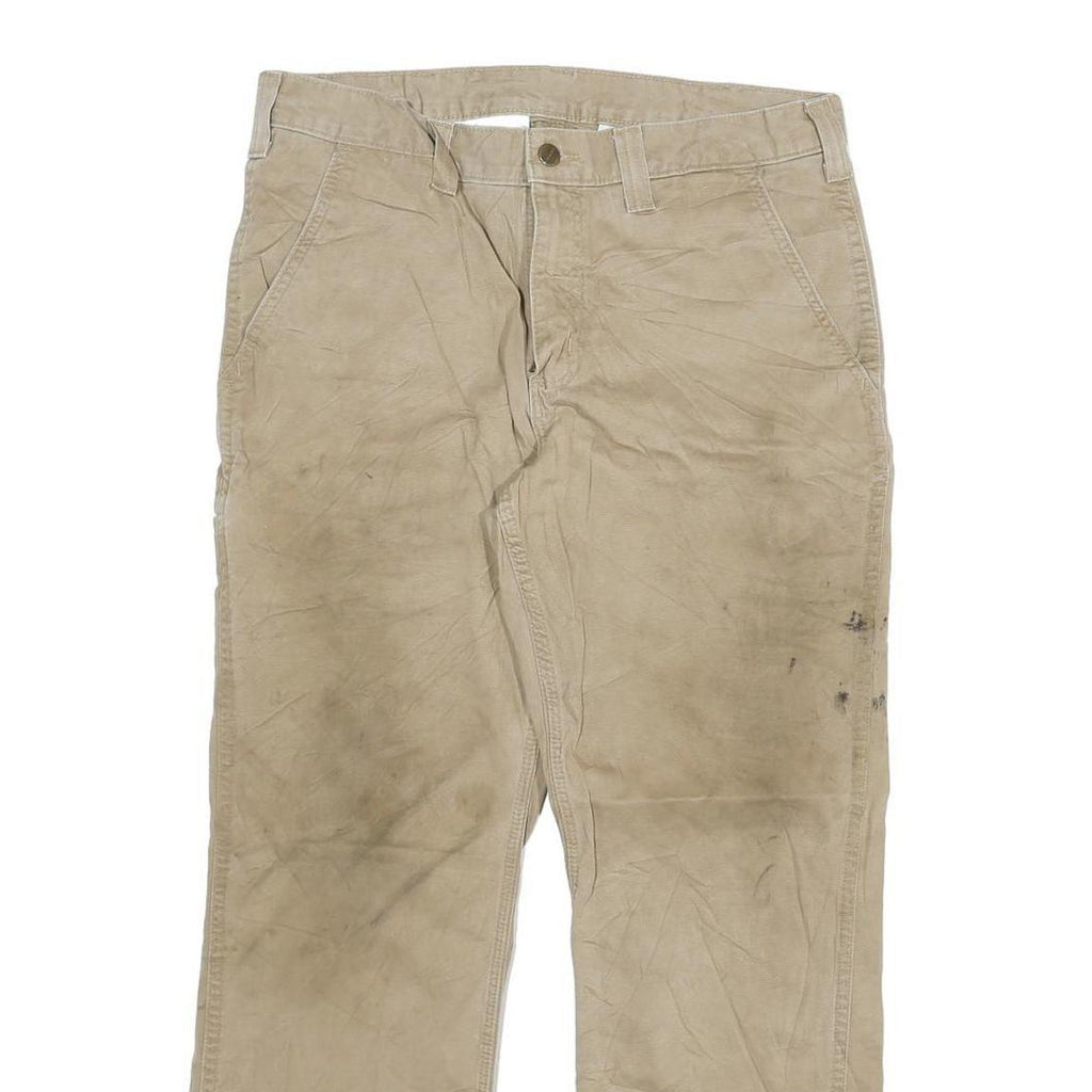 CARHARTT Mens Beige Relaxed Straight Cotton Blend Trousers W33 L30 Workwear