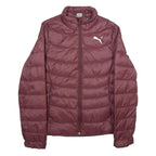 PUMA Womens Maroon Quilted Jacket L Woven Classic Fit Zip Closure Lightweight