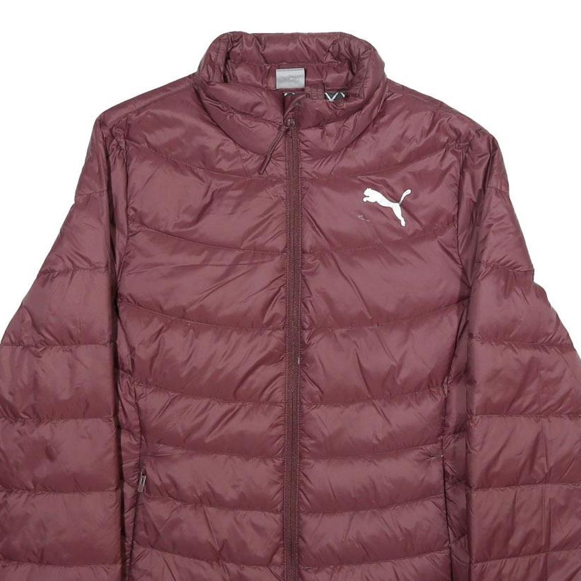 PUMA Womens Maroon Quilted Jacket L Woven Classic Fit Zip Closure Lightweight