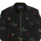 KAREN SCOTT Womens Black Floral Polyester Zip Jacket L Fleece Winter Wear